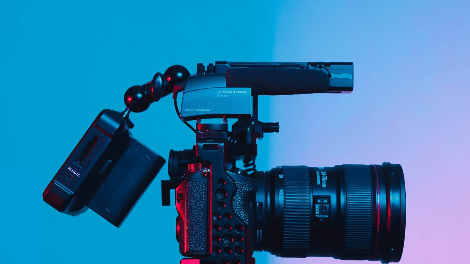 Cinema camera and lighting in a professional video production studio