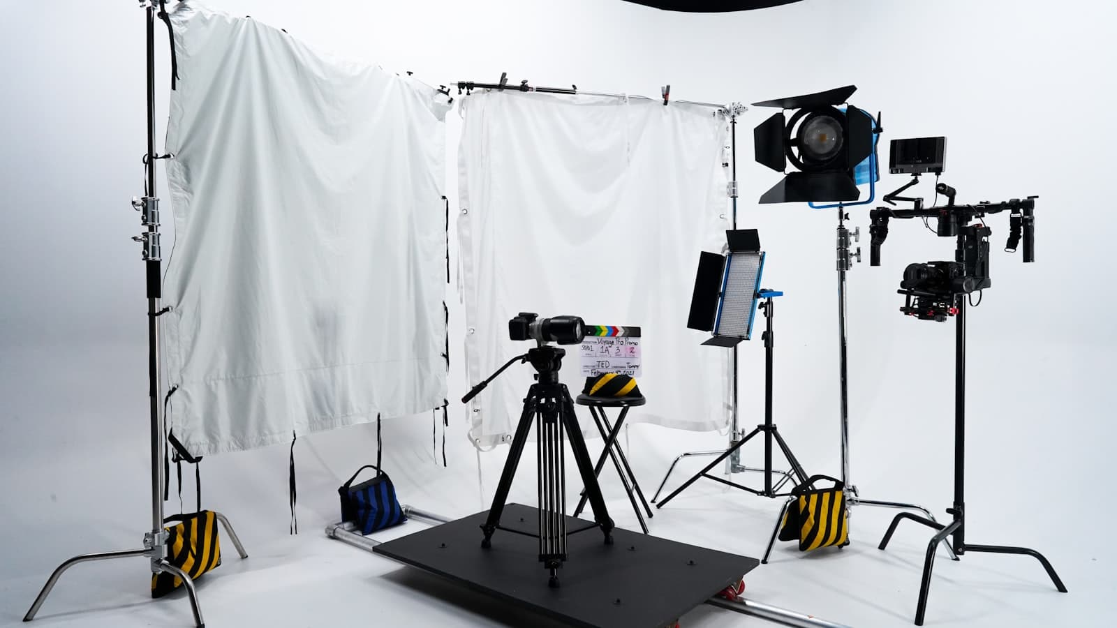 Green-screen studio set ready for chroma-key compositing